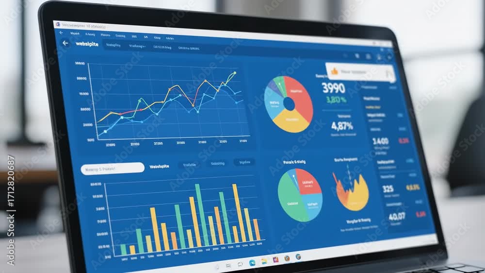 Aufkleber laptop screen showing website analytics - close-up view of a laptop screen displaying colorful graph