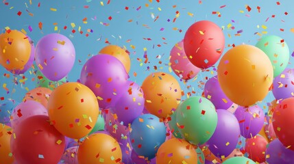 festive celebration with colorful balloons and confetti for a milestone event