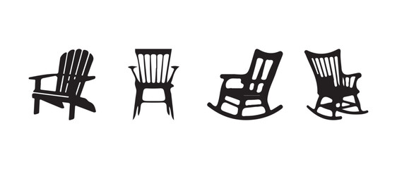 Adirondack chair silhouette icon, Adirondack chair icon line art design, simple Adirondack Chair Silhouette, kids rocking chair icon, vector illustration EPS 10.