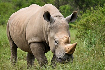 Fototapeta premium The largest living rhinoceros species, known for its broad grazing mouth and highly social nature.