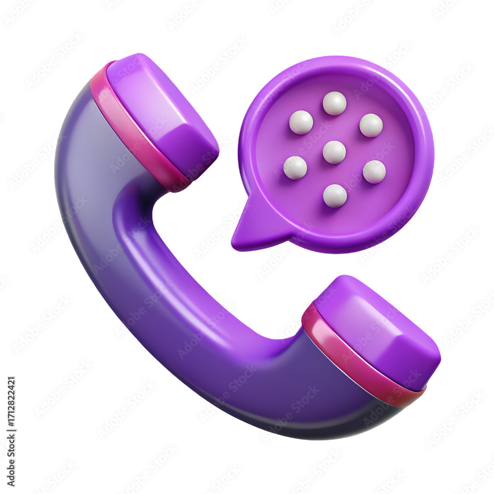 Poster purple vintage telephone receiver with speech bubble containing message icons modern 3d render on a 