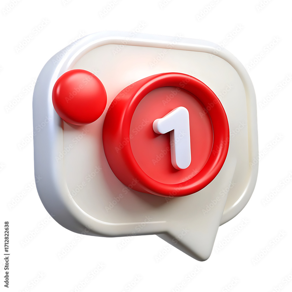 Fototapete 3d notification badge with number one icon on white speech bubble digital concept for communication 