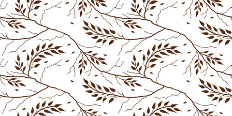 Seamless botanical branch pattern with delicate leaves and natural vine design, elegant organic background for fabric, wallpaper, wrapping, and decorative surface projects © redoan