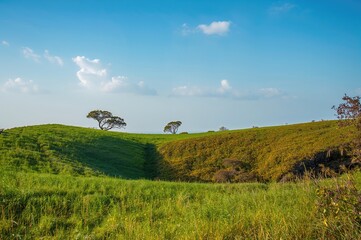 Scenic countryside landscape photo of a natural area in a mountainous region