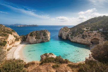 Fototapeta premium Scenic cove bordered by rock formations on a stunning coastline