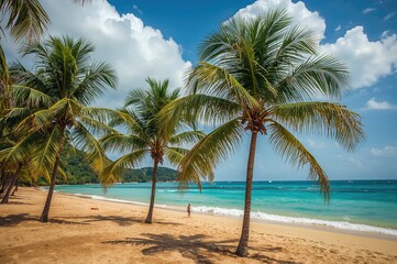Obraz premium Tropical palms lining a sandy shore