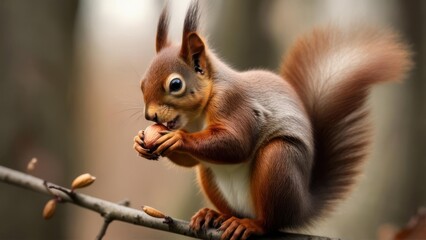 Obraz premium Squirrel eating nut in forest (1)