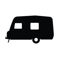 Isolated black caravan trailer camper silhouette for camping and outdoor recreation travel icon