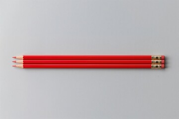 Crimson wooden pencils placed on a neutral gray surface
