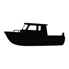 Illustration of a black fishing boat silhouette for nautical theme designs and boat clip art needs
