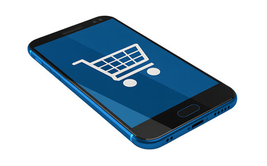 Smartphone Displaying Shopping Cart Icon on White Background Transparent background