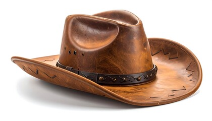 Brown leather cowboy hat