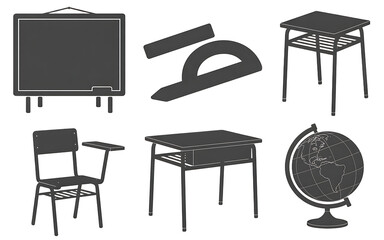 School Furniture And Supplies Silhouette Collection Transparent background