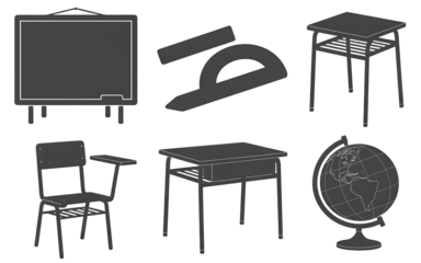 School Furniture And Supplies Silhouette Collection Transparent background