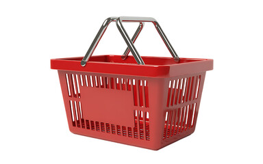 Red Plastic Shopping Basket With Metal Handles retail Transparent background