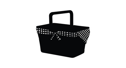 A simple black picnic basket isolated on a white background silhouette