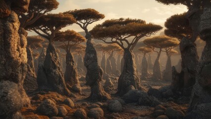 Sunlit, fantastical forest