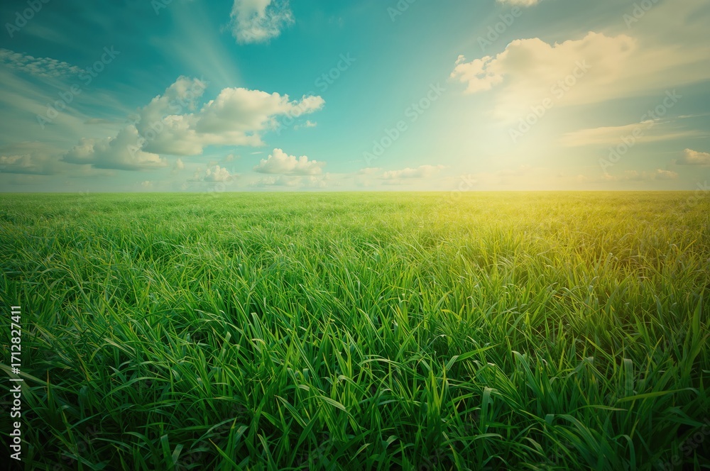 Poster top view of lush green grass surface with natural texture and abstract pattern