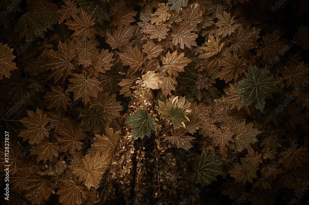 Poster close-up of elm leaves with backlighting on a textured backdrop