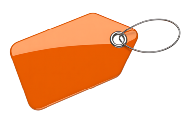 Orange Glossy Tag with Metal Ring removed graphic Transparent background