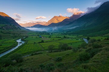Fototapeta premium Serene Morning Scene with Mountain Views
