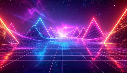 Neon-lit, futuristic landscape