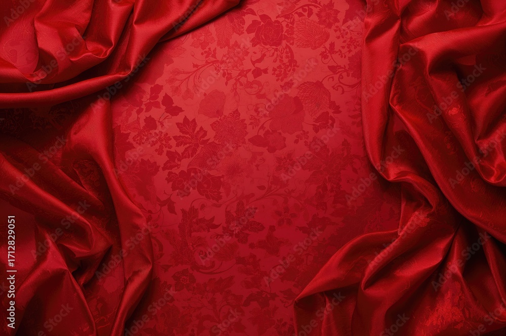 Poster overhead view of a crimson fabric napkin with empty space