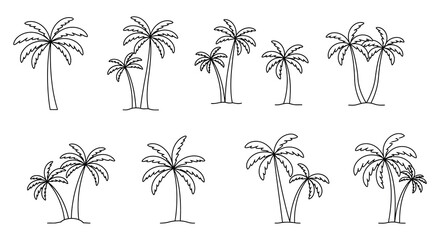 Collection of simple black and white palm tree illustrations on a white background