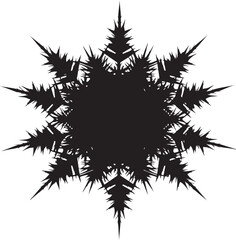 Stylized snowflake graphic in black against white backdrop