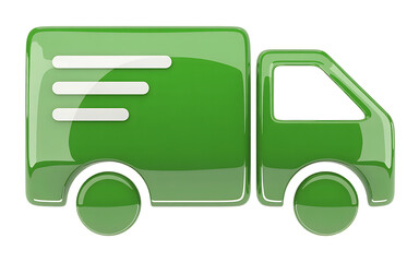 Green 3D delivery truck icon with white stripes transport Transparent background