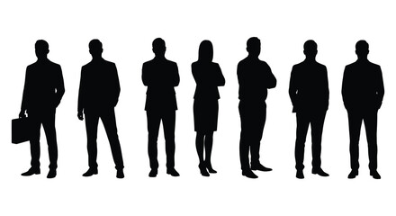 A group of silhouetted business people standing in a row