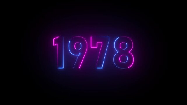Neon glowing numbers 1978 in blue and pink against a black background year