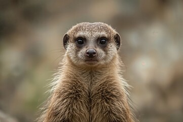 Fototapeta premium Close-up of an alert meerkat with a soft-focus backdrop