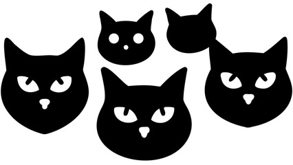 Playful black cat faces with expressive eyes bring charm and character to any project