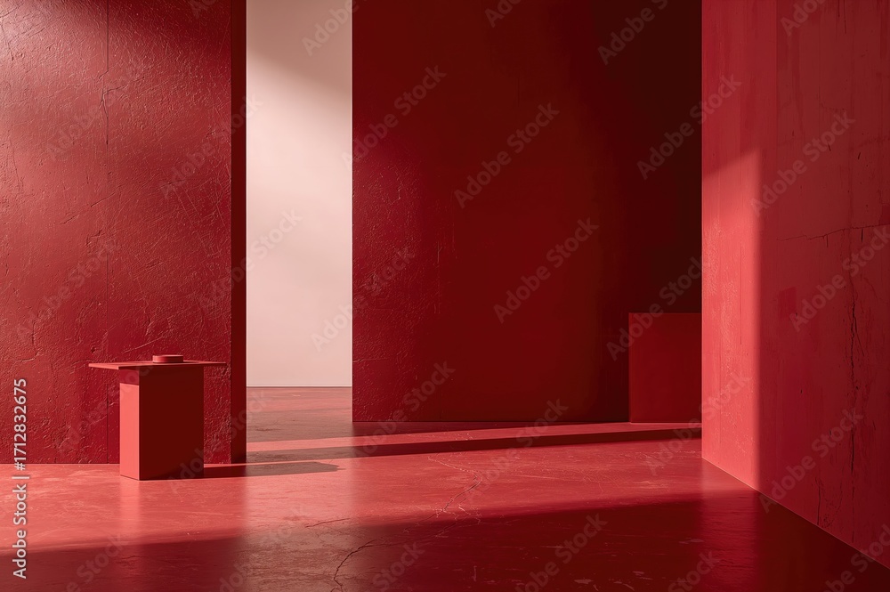 Poster light background with shadows highlighting red concrete walls and floors for product display
