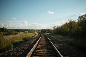 Obraz premium Train tracks stretching towards the horizon under the open sky