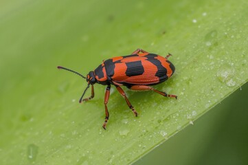 Vibrant Red and Dark Froghopper on a Leaf in Natural Surroundings