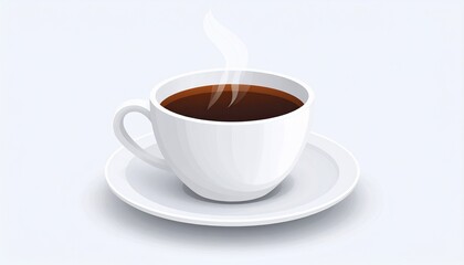 Fototapeta premium A steaming white cup of coffee on a saucer, isolated on a light background