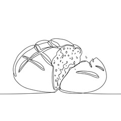 Line drawing of sliced loaf of bread with visible texture and crumbs  