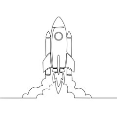 Obraz premium Rocket launching with smoke on white background 