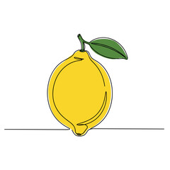 Single lemon illustration with green leaf on white background  