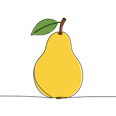 Yellow pear with green leaf on white background  