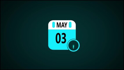 May month calendar animation on black background. Animated calendar icon showing the date may 3rd. Digital calendar design icon animation 4k video.