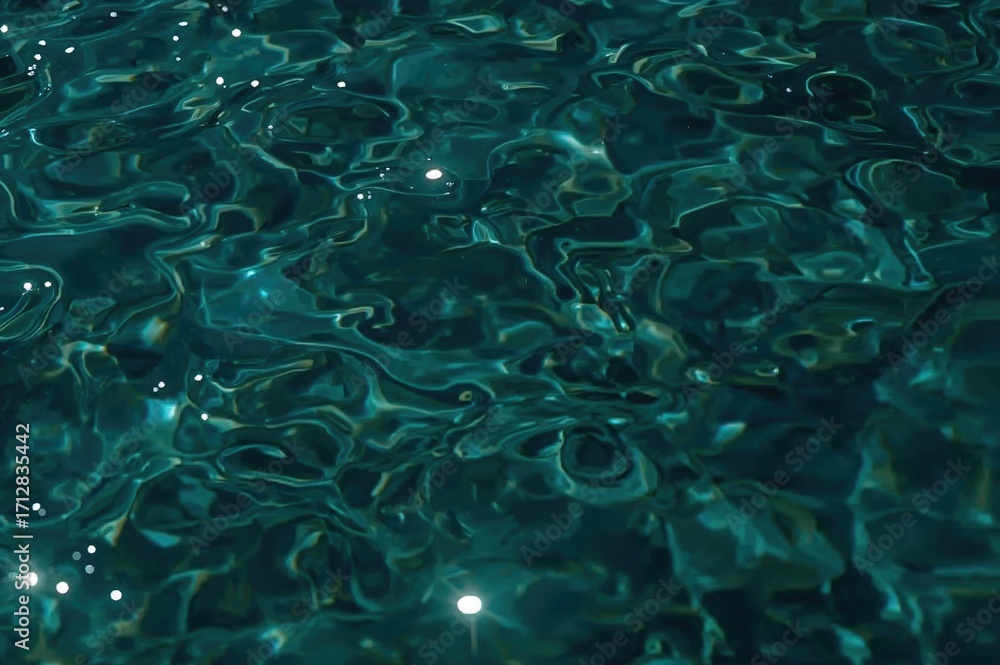 Poster dark teal backdrop with shimmering light on rippling water surface. stylish blue-green background wi