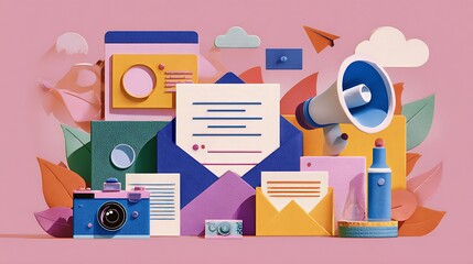 Illustrations of email marketing, SEO, SEM or content marketing campaigns