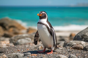 Close-up of an African Penguin resting on a stone
