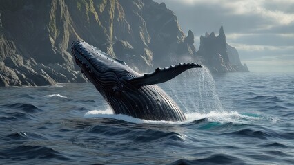 Fototapeta premium Whale leaping from ocean waves