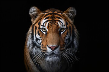 Fototapeta premium Tiger's portrait against a dark backdrop