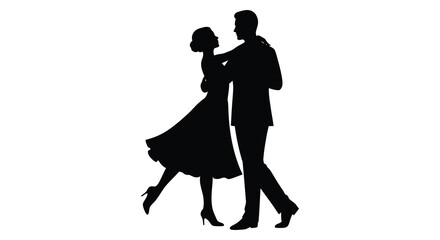 Elegant couple silhouetted in a tender and romantic dance pose