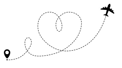 Airplane line path routes. Travel vector icon. Travel from start point and dotted line tracing. Plane routes flight air dotted isolated illustration.